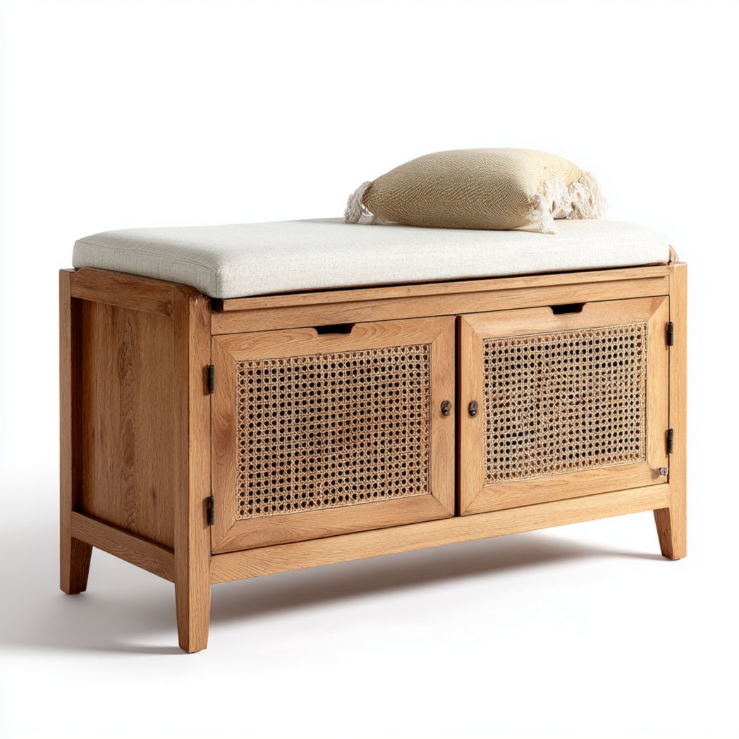 Aufbewahrungstruhe aus Holz mit Kissen für den Flur 90 x 45 x 45
