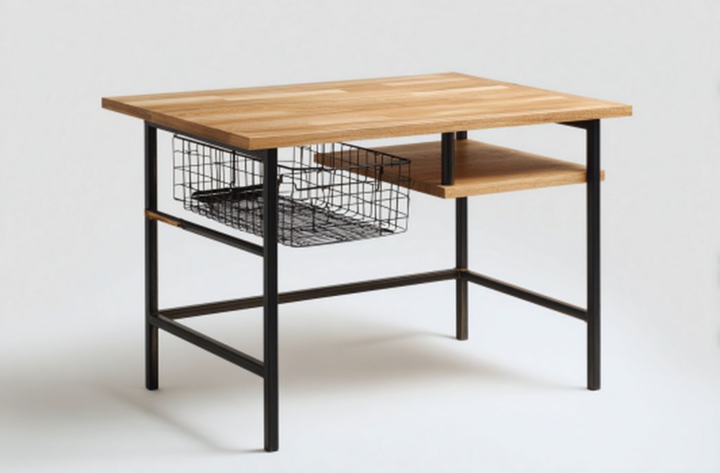 Schreibtisch mit Ablage aus Holz und Metall-120 x 60 x 75