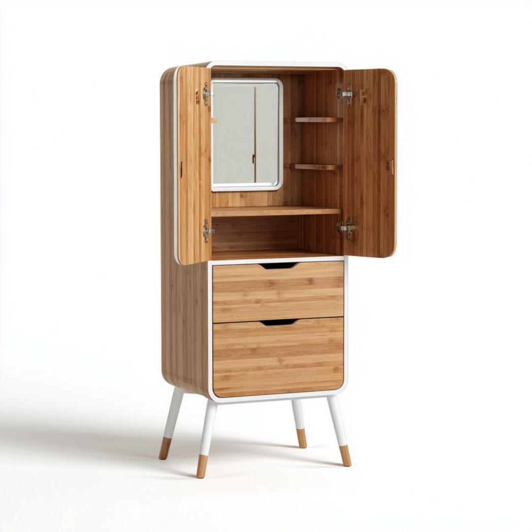 Badezimmerschrank aus Bambus für die Aufbewahrung - 80 x 40 x 120