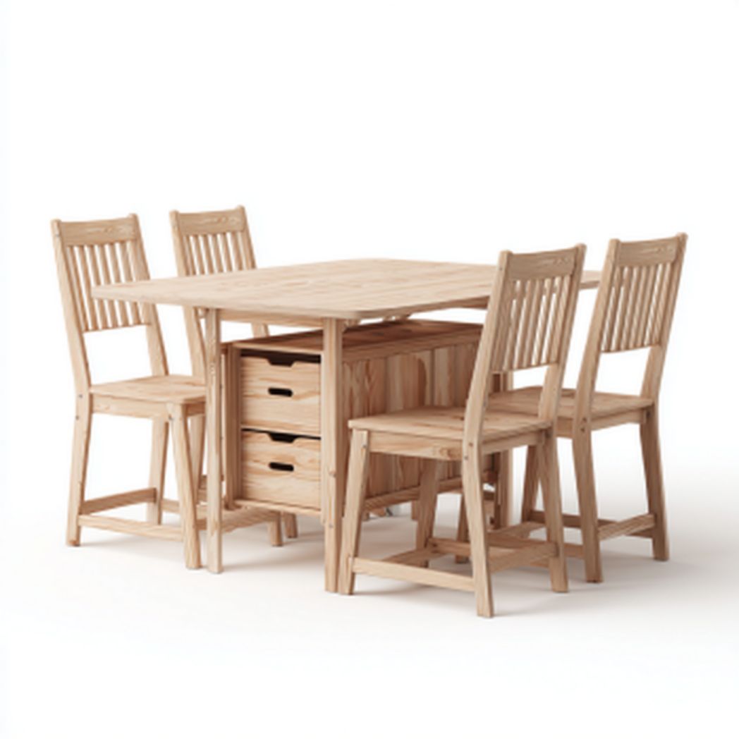 Essgruppe aus Holz mit einem Tisch und vier Stühlen für Esszimmer - 150 x 90 x 75