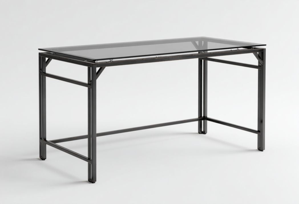 Schreibtisch aus Metall mit Glasoberfläche für Büroumgebungen - 150 x 75 x 75