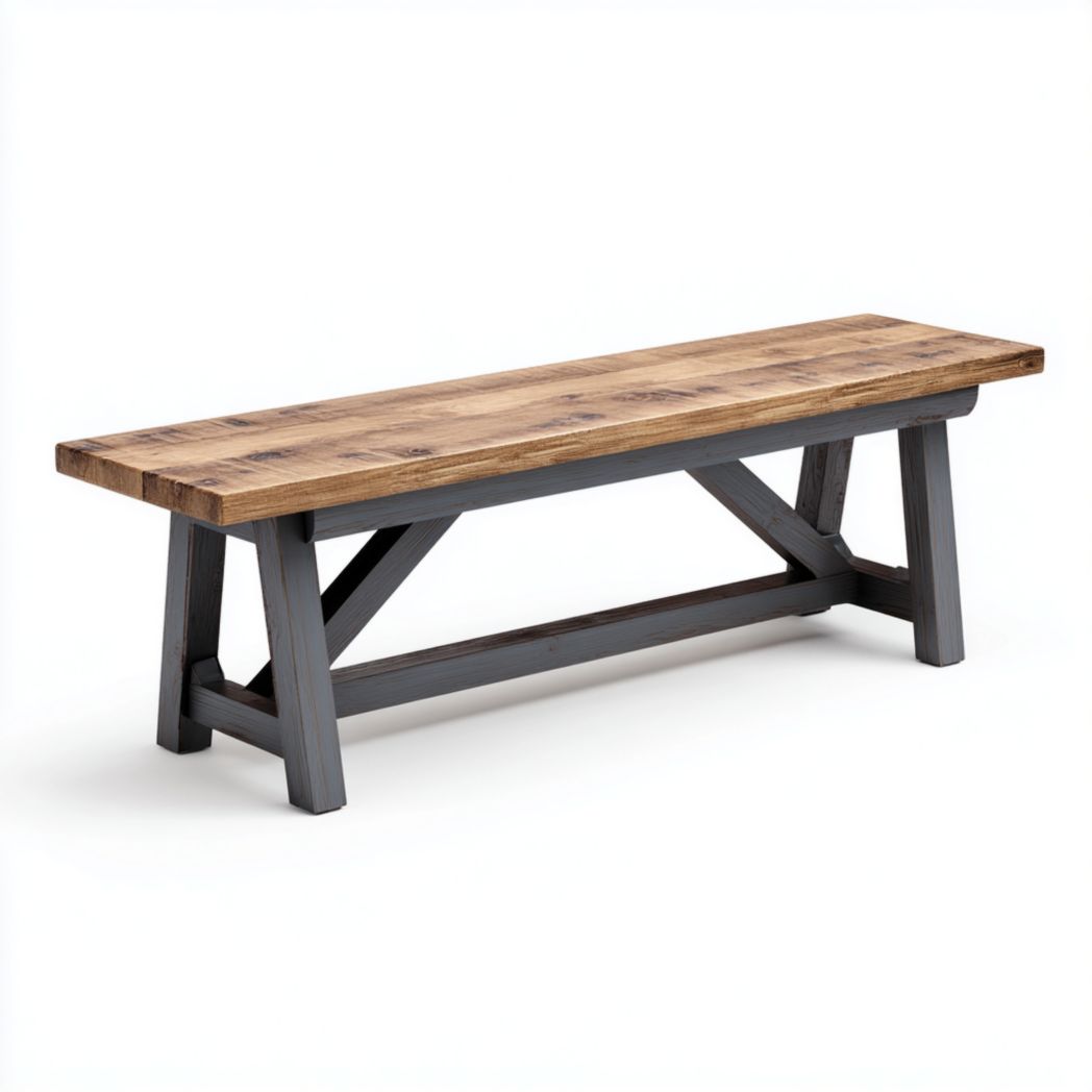 Essbank aus Holz für Essbereich oder Küche mit Gestell aus Metall 150 x 40 x 45